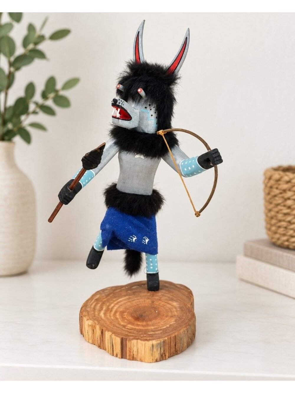 Wolf Navajo Kachina Doll PL Begay 14" Dine Signed Bow Arrow Native American